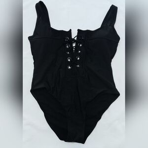 Perfect Sculpt Black Lace Up One Piece Swimsuit XL 1X